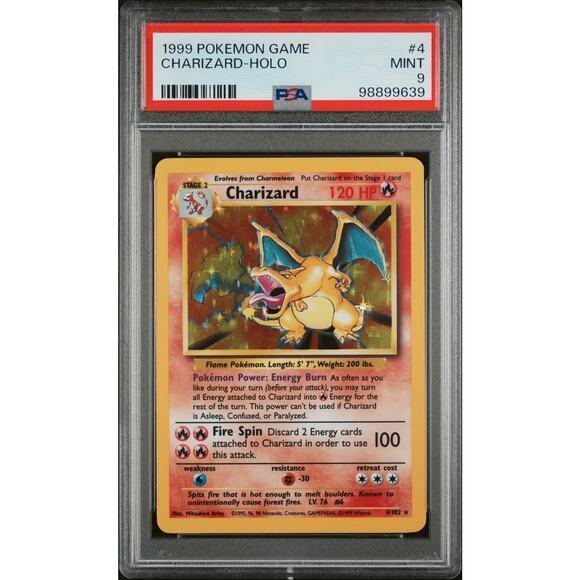 1999 Pokemon Base Set #4 Charizard Holo PSA 9 Mint - Picture 1 of 8